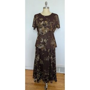 NWT Y2K Sheer Velvet Burnout Floral Print Skirt Set BrownBoho Fairy Grunge Sz M